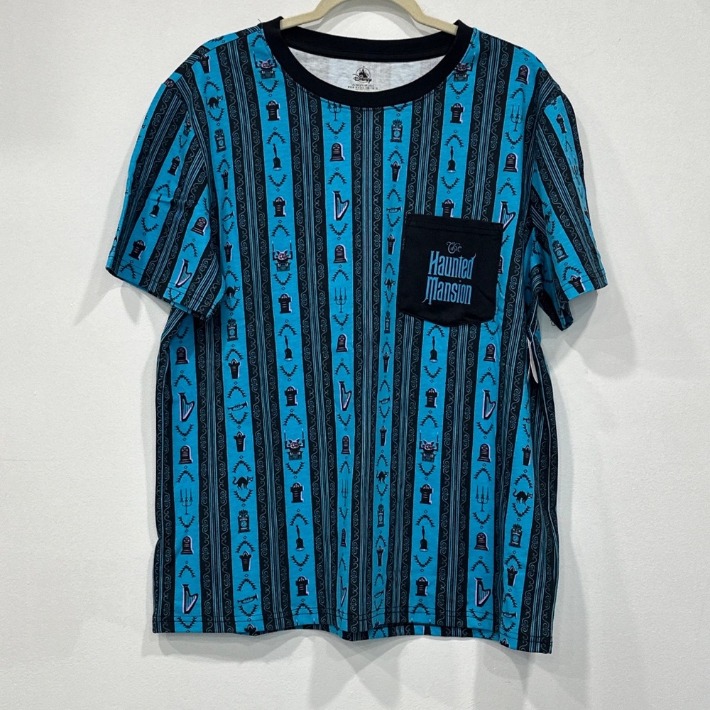 Disney Parks HAUNTED MANSION Wallpaper Striped Glow in Dark T-Shirt Tee Adult L